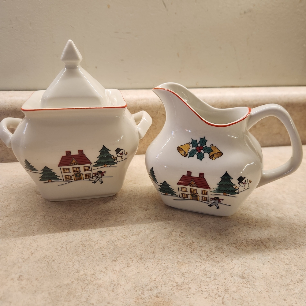Jamestown China The Joy Of Christmas Festive Holiday Creamer and Sugar Set